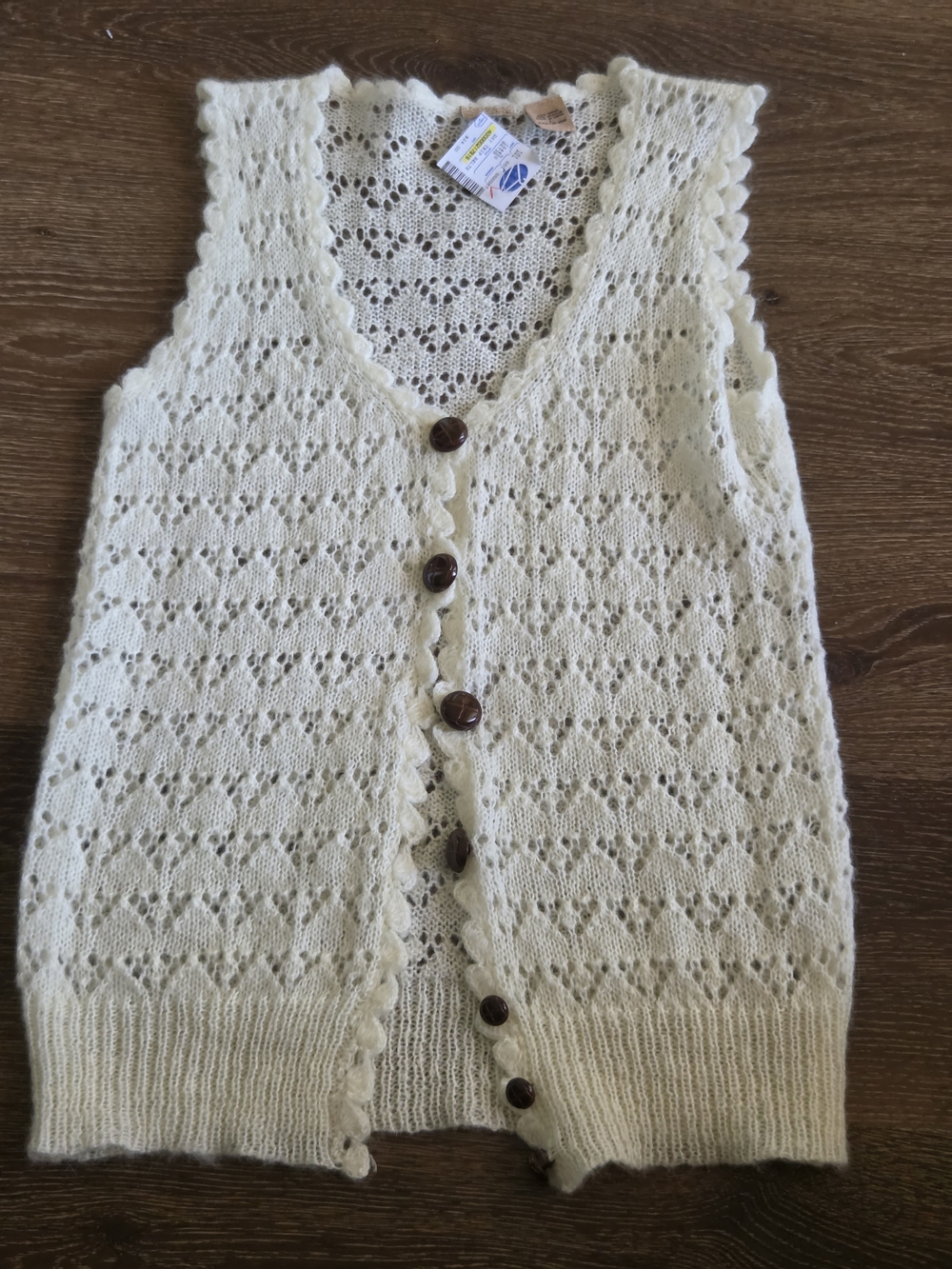 Daytrip Cream Knit Eyelet Button Front Vest